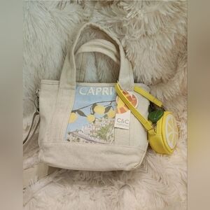 NWT C&C California Italy "Capri Tote Bag With Mini Lemon Pouch Coin Purse